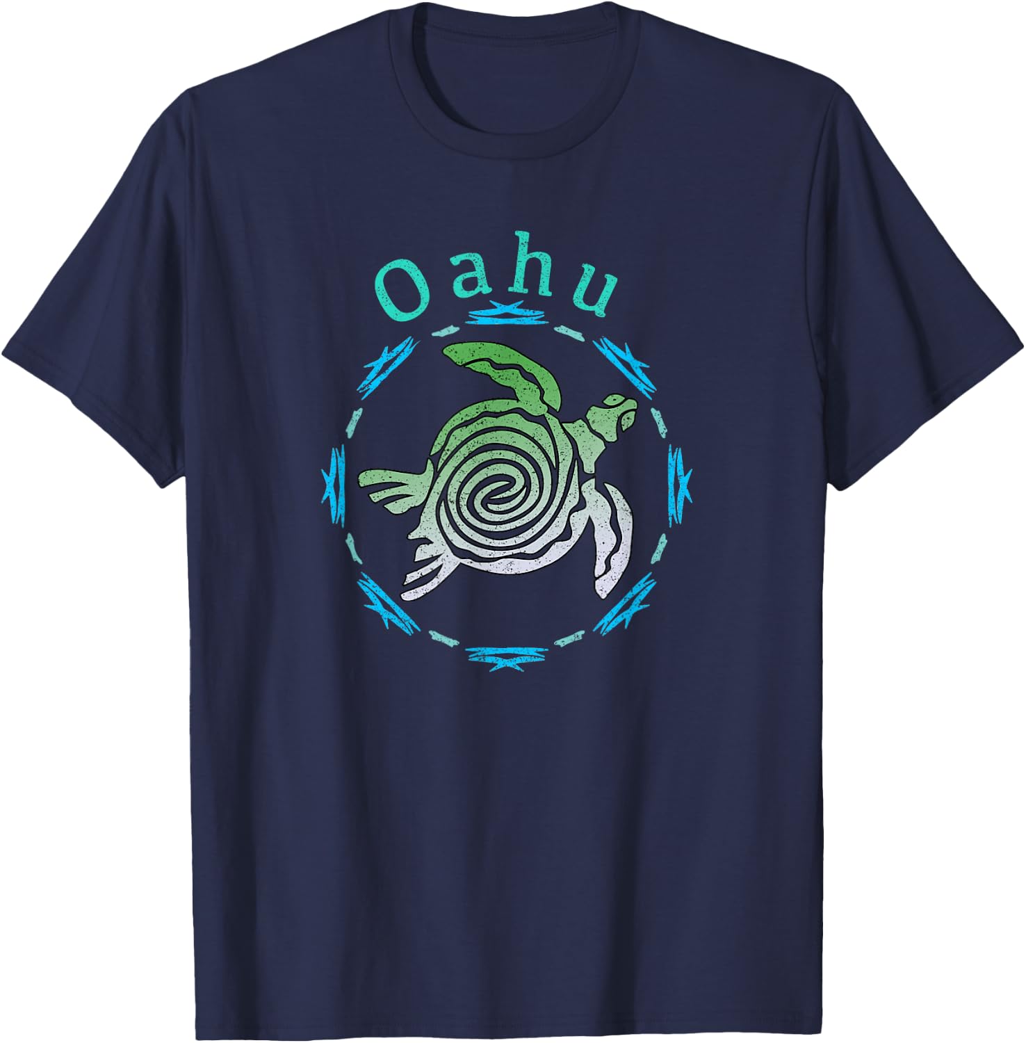 Vintage Oahu Travel Shirts And Apparel Oahu Vintage Tribal Turtle Blue -Adults Classic Fit Short Sleeve Small T-Shirt - T-Shirt | Navy