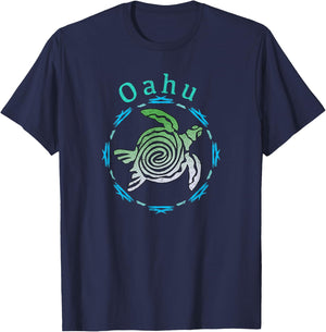 Vintage Oahu Travel Shirts And Apparel Oahu Vintage Tribal Turtle Blue -Adults Classic Fit Short Sleeve Small T-Shirt - T-Shirt | Navy
