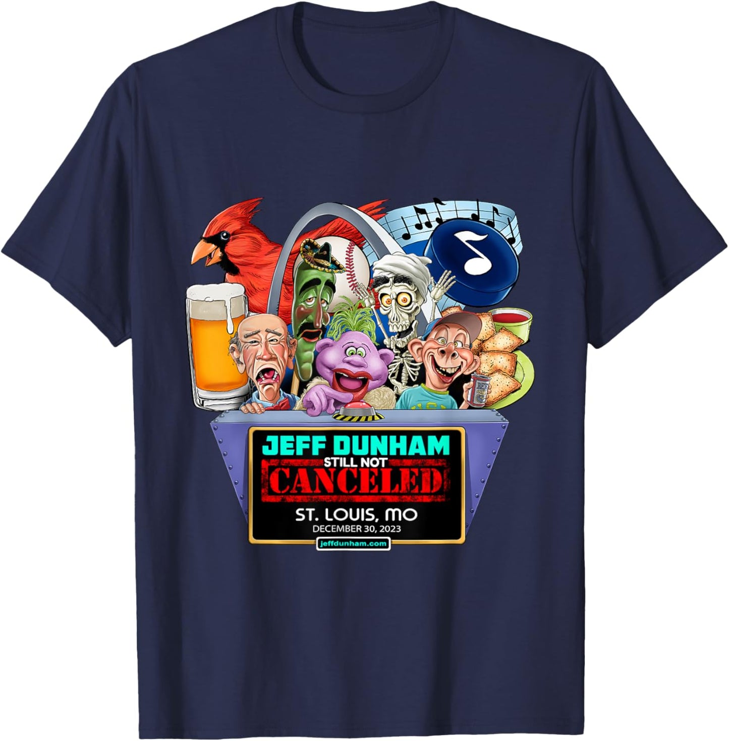 Jeff Dunham St. Louis, MO (2023) T-Shirt - T-Shirt | Navy