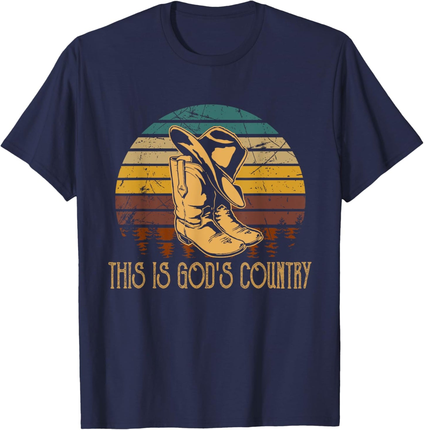 This Is God S Country Vintage Art Cowboy Boots And Hat West T-Shirt - T-Shirt | Navy