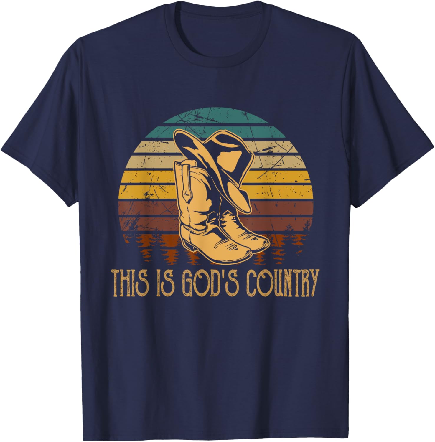 This Is God S Country Vintage Art Cowboy Boots And Hat West T-Shirt - T-Shirt | Navy