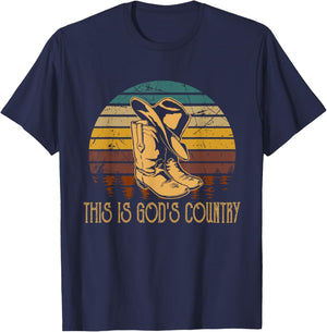 This Is God S Country Vintage Art Cowboy Boots And Hat West T-Shirt - T-Shirt | Navy