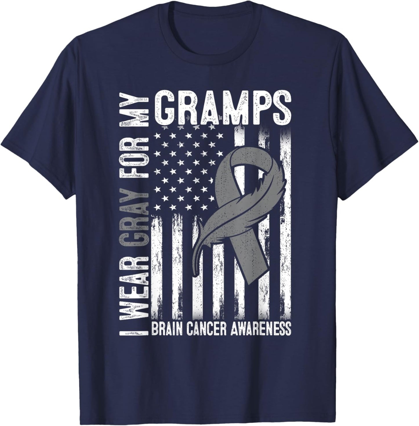 I Wear Gray For My Gramps Brain Cancer Awareness Flag T-Shirt - T-Shirt | Navy