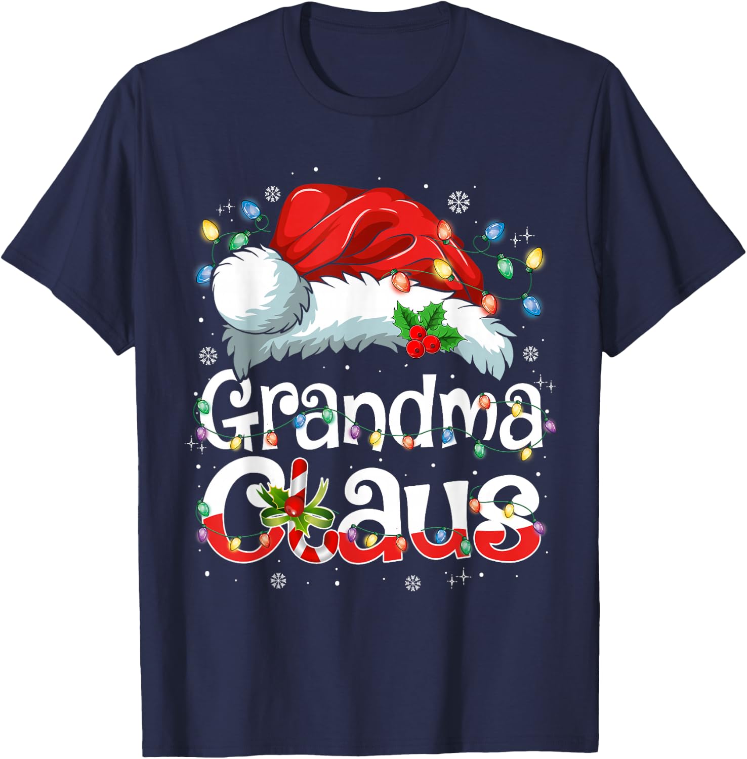 Grandma Claus Shirt Christmas Lights Pajama Family Matching T-Shirt - T-Shirt | Navy