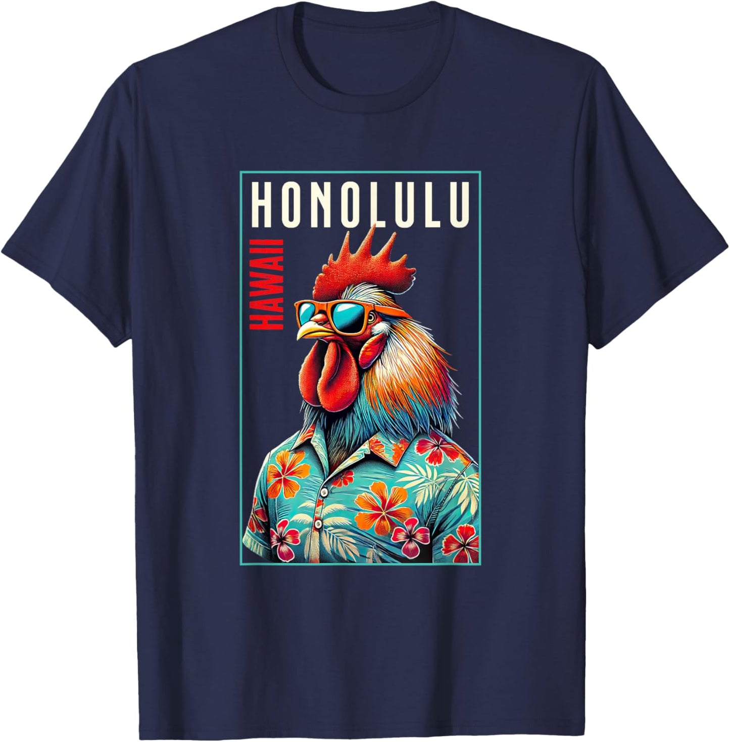 Honolulu Hawaii Beach Chicken Rooster Lover Men Women Girls Kids T-Shirt - T-Shirt | Navy