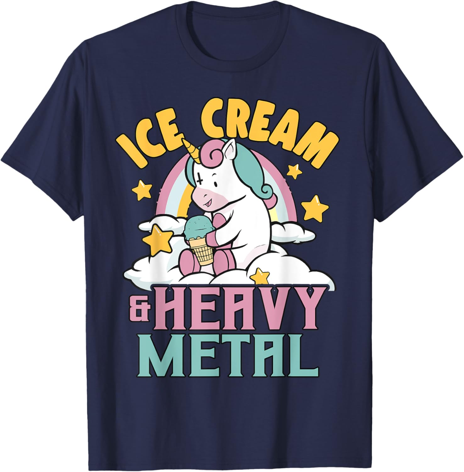 Ice Cream & Heavy Metal Unicorn Metal Rainbow Death Metal Men Women Kids T-Shirt - T-Shirt | Navy