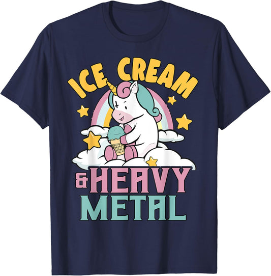 Ice Cream & Heavy Metal Unicorn Metal Rainbow Death Metal Men Women Kids T-Shirt - T-Shirt | Navy