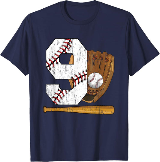 9th Birthday Baseball Boy Nine Year Old Baseball Player T-Shirt - T-Shirt | Navy