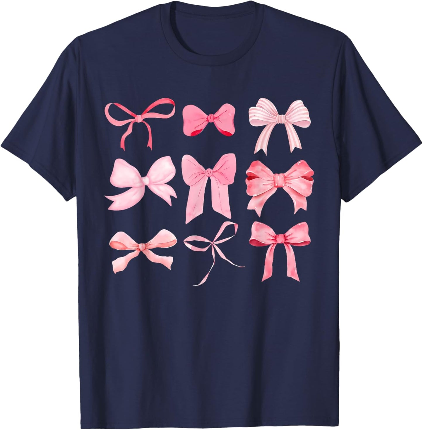 Pink Bow and Ribbon Cute Graphic for Girl Women T-Shirt - T-Shirt | Navy