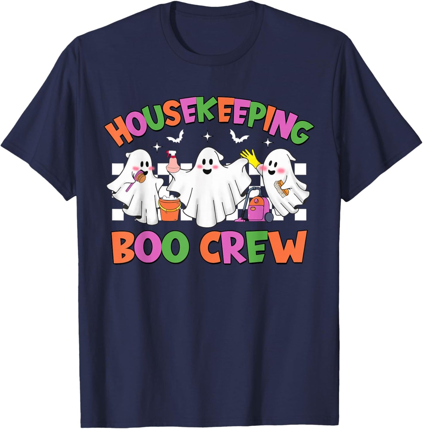 Retro Housekeeping Boo Crew Housekeeper Halloween Costumes T-Shirt - T-Shirt | Navy