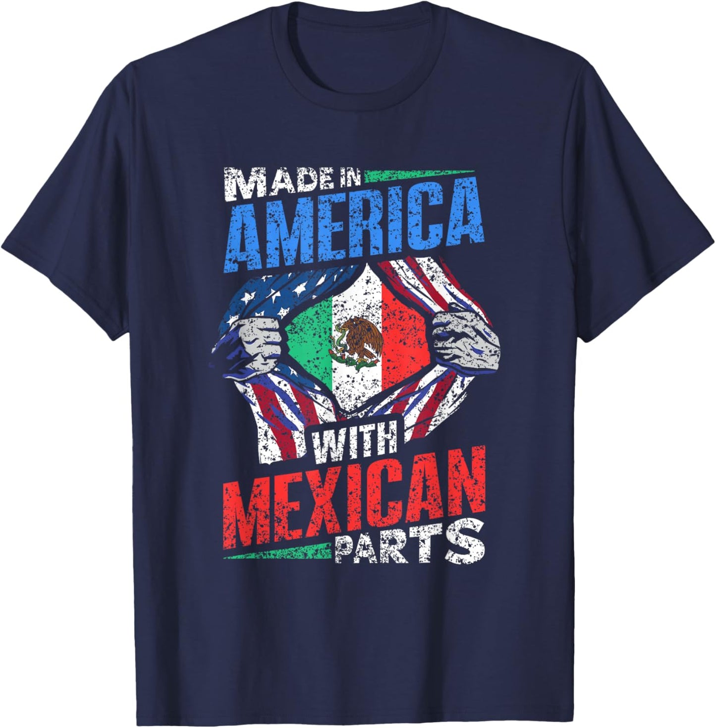 Made In America With Mexican Parts Country Lover Mexico Us T-Shirt - T-Shirt | Navy