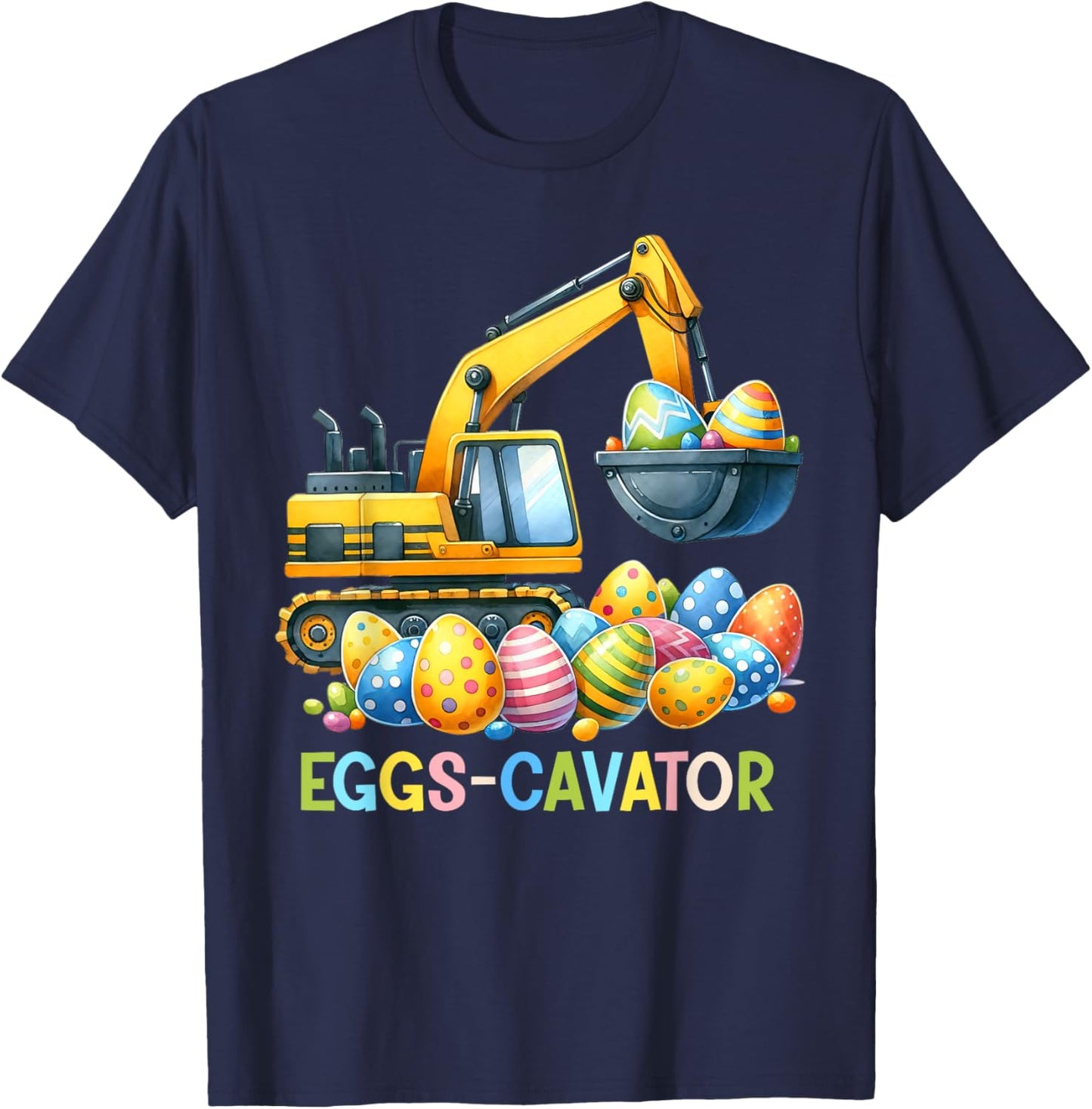 Eggscavator Easter Egg Hunt Construction Trucks Toddler Boys T-Shirt - T-Shirt | Navy