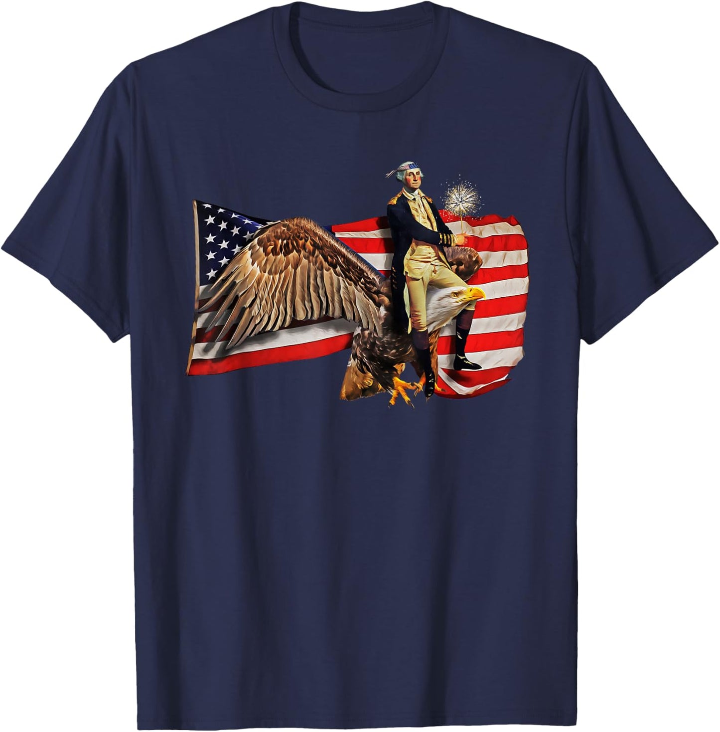 Washington Riding Eagle T Shirt Funny July 4th American Flag Kids Men T-Shirt - T-Shirt | Navy