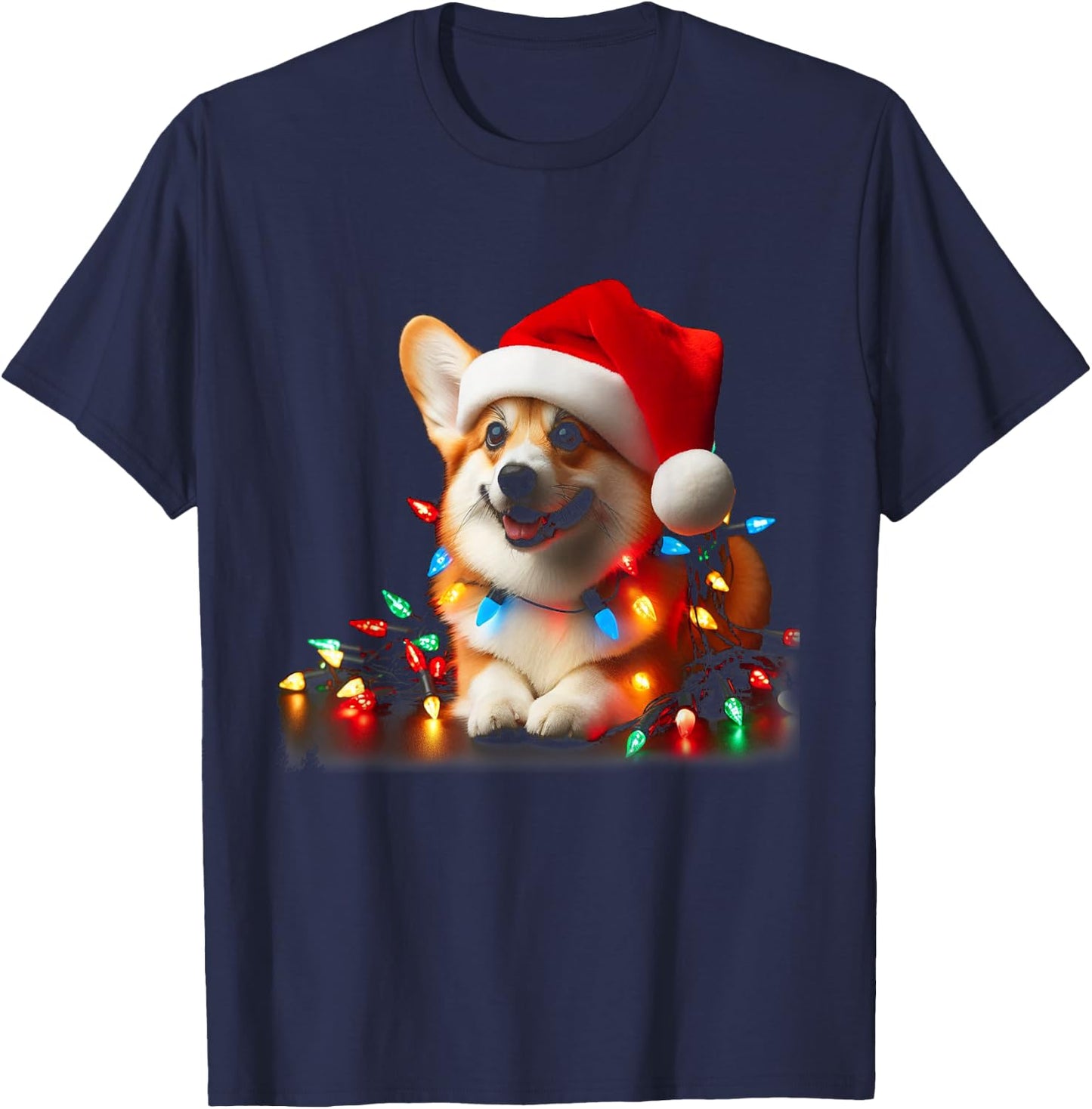 Corgi Santa Christmas Tree Lights Boys Men Corgmas Dog T-Shirt - T-Shirt | Navy