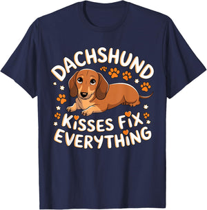 Dachshund Kisses Fix Everything T-Shirt - T-Shirt | Navy