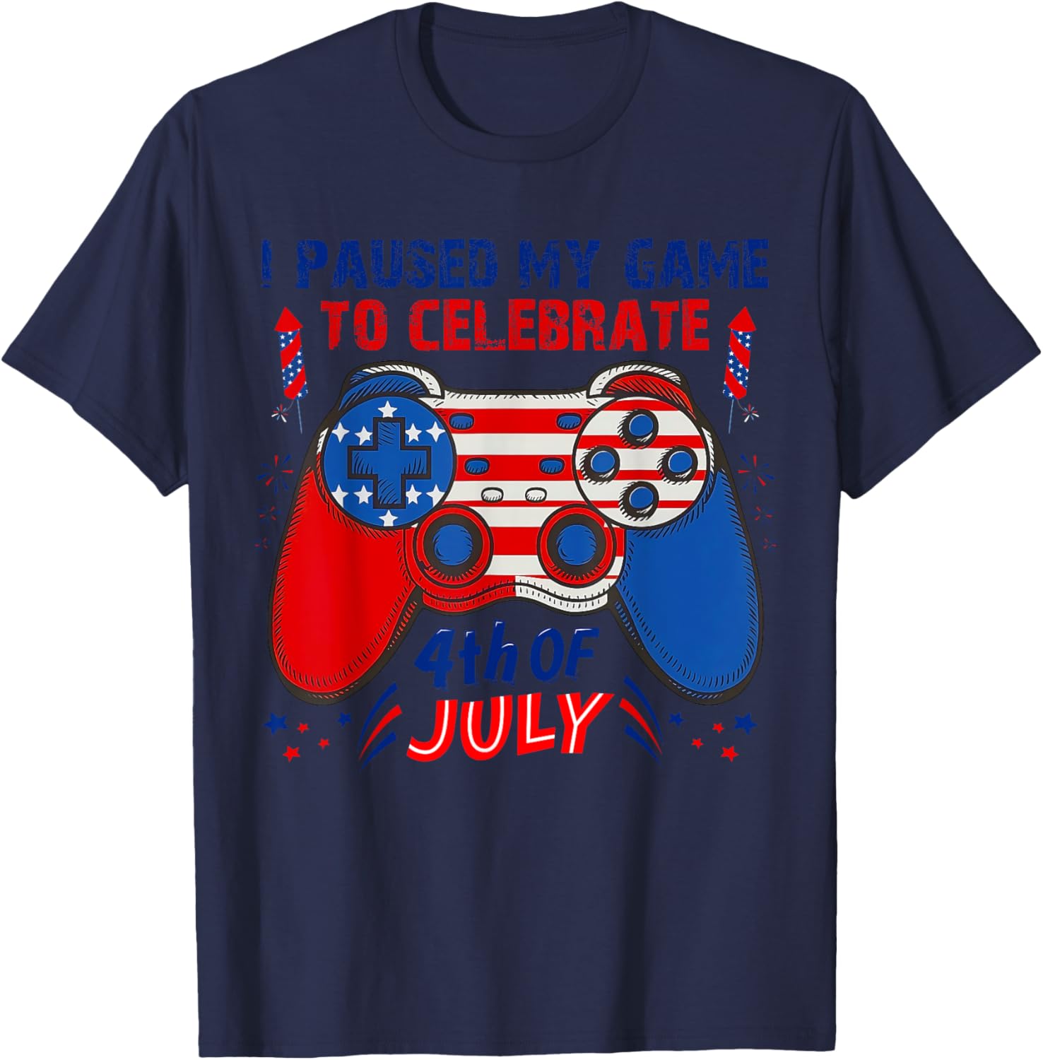 Gamer 4th Of July American Flag Gaming Lover Boys Girls Teen T-Shirt - T-Shirt | Navy