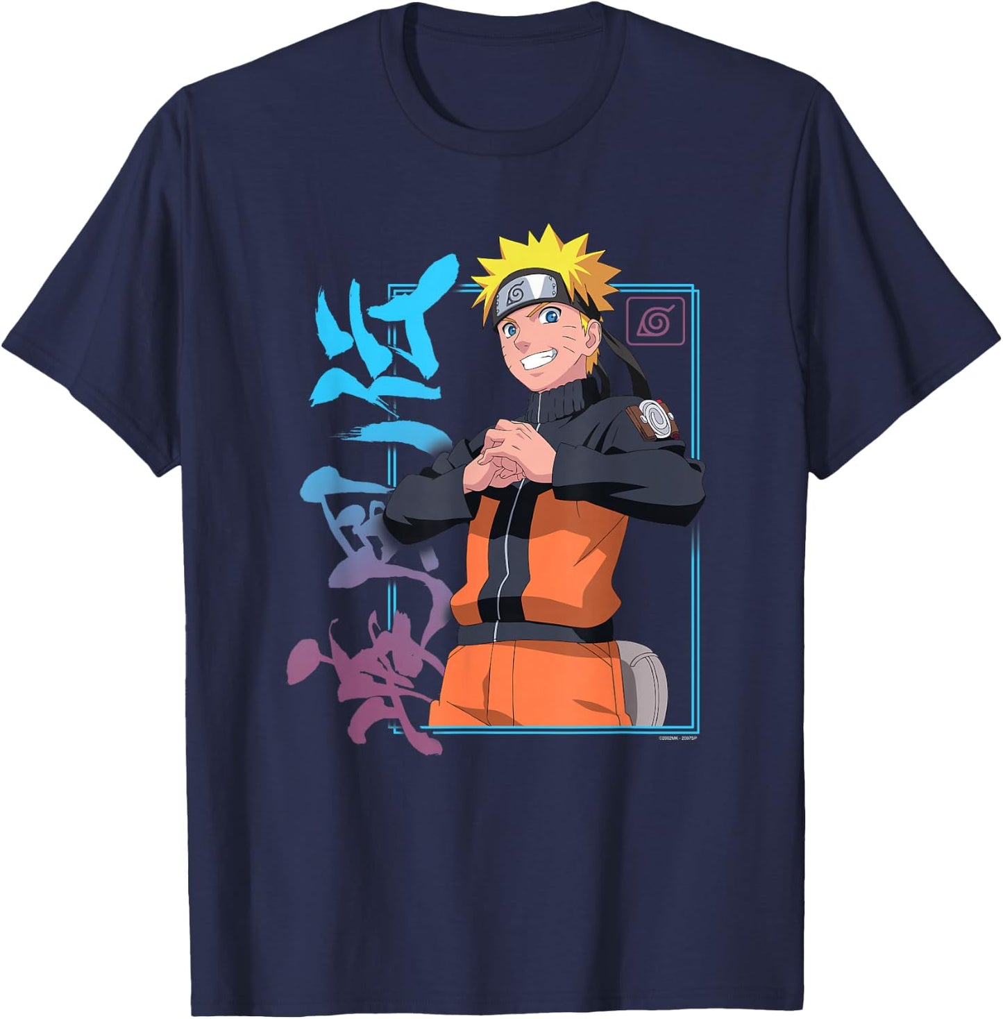 Naruto Shippuden Naruto Kanji Frame Colorful Anime T-Shirt - T-Shirt | Navy