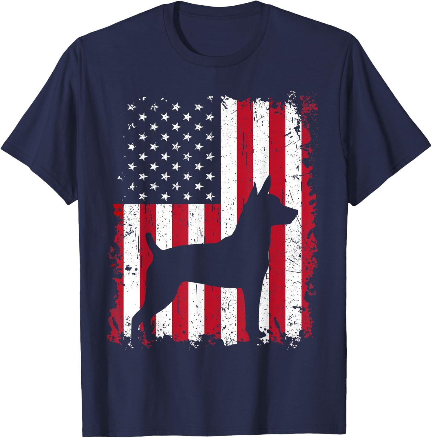 Rat Terrier 4th of July Patriotic American USA Flag Gift T-Shirt - T-Shirt | Navy