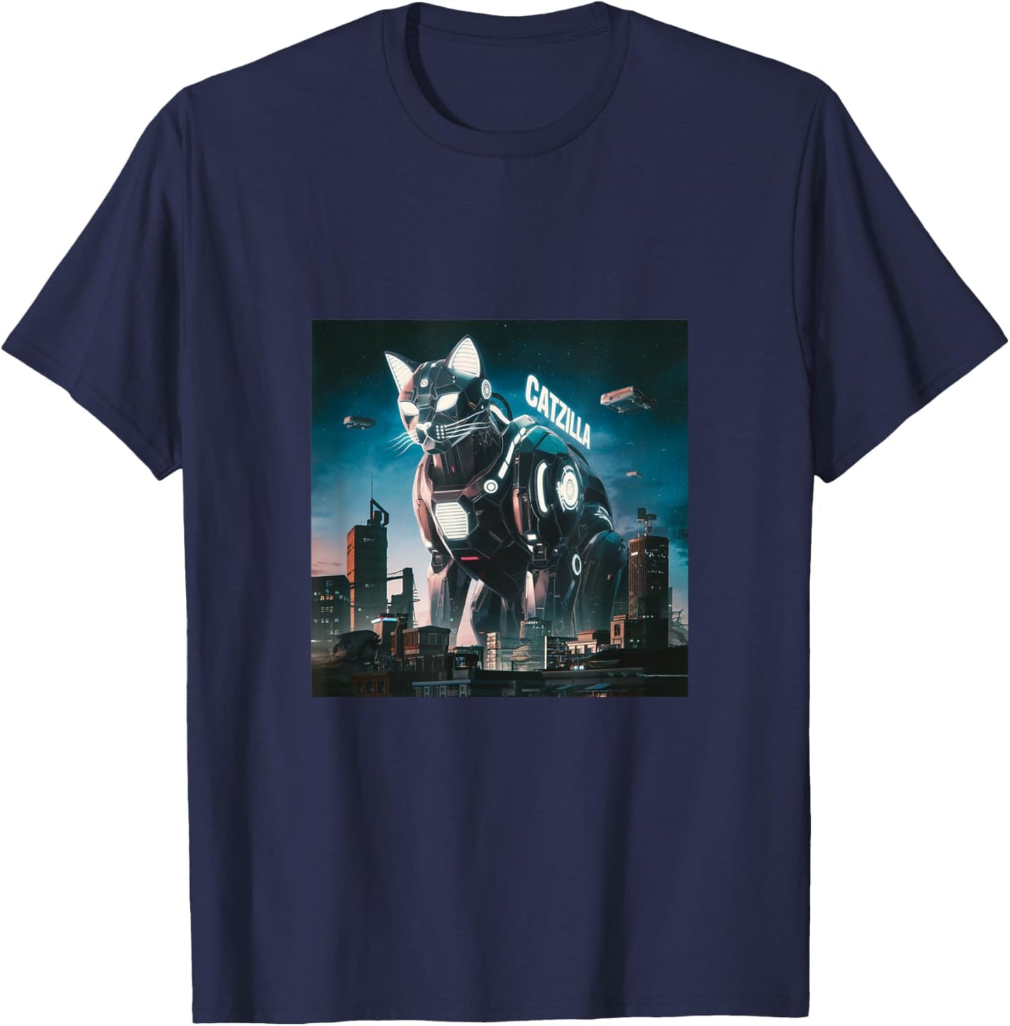Catzilla Cyber Cat – Futuristic Robot Feline Catzilla Women Kids T-Shirt - T-Shirt | Navy