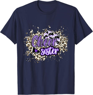 Cheer Sister Shirt, Megaphone Purple Leopard Cheetah Print T-Shirt - T-Shirt | Navy