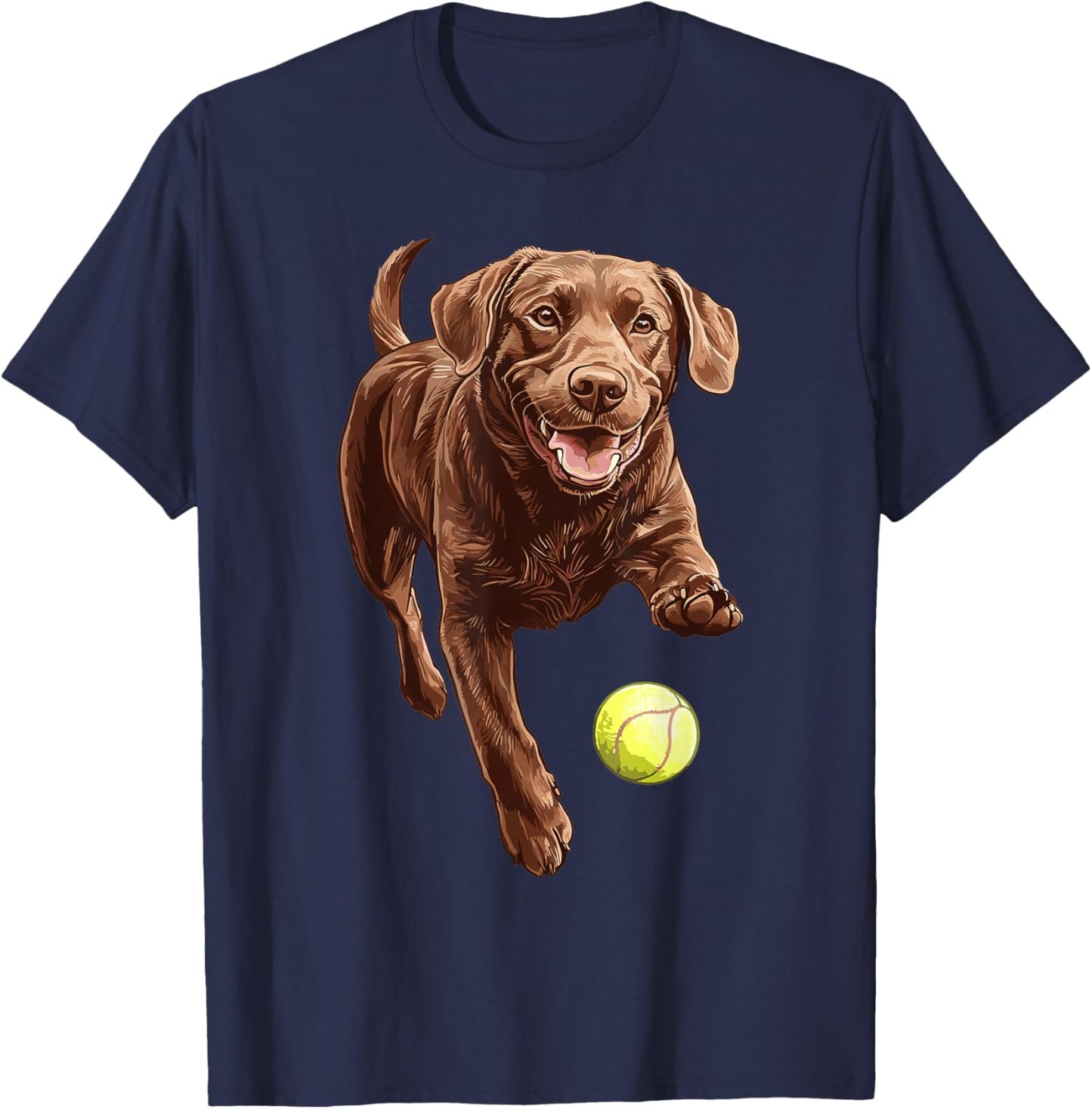 Brown Labrador chasing ball T-Shirt - T-Shirt | Navy