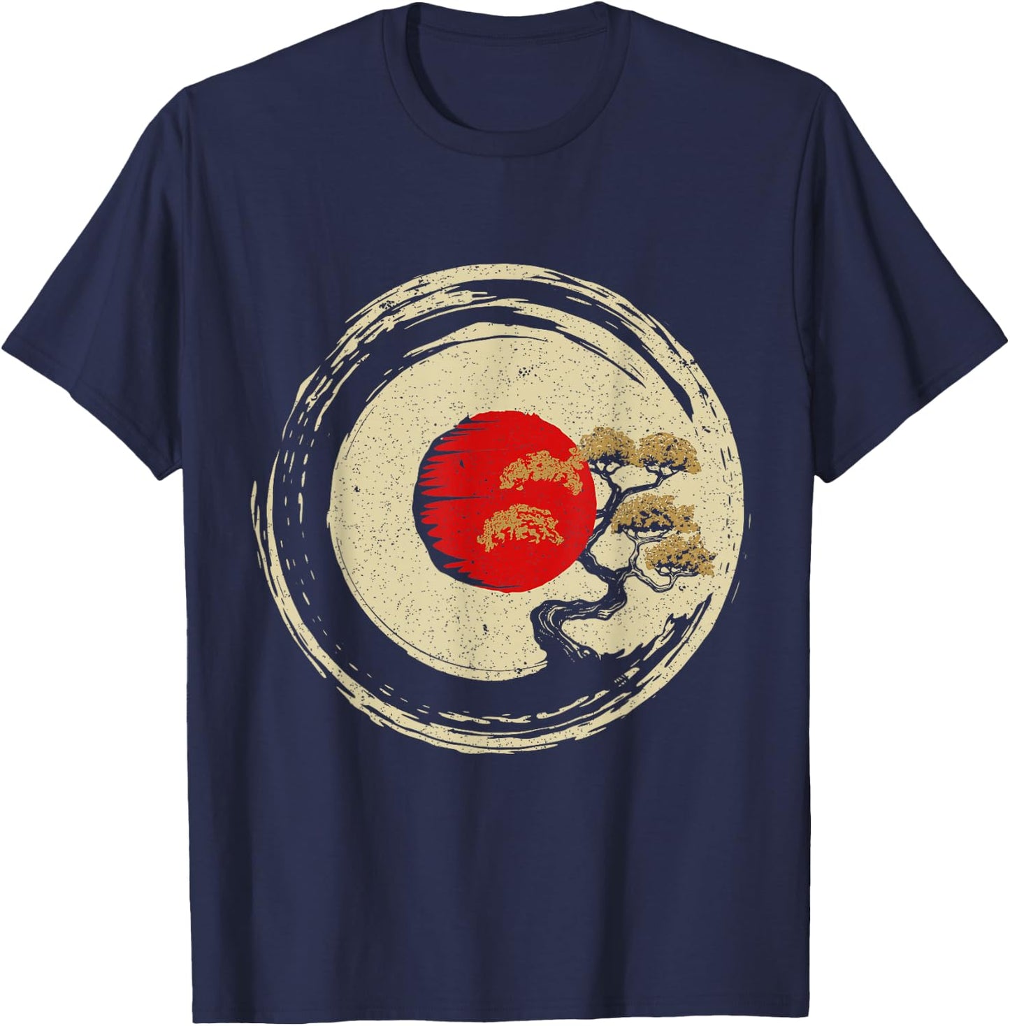 Bonsai Tree In Japanese Zen Buddhist Enso Circle T-Shirt - T-Shirt | Navy