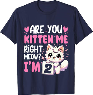 2nd Birthday Shirt Girl 2yr Two 2 Year Old Kitten Cat Bday T-Shirt - T-Shirt | Navy