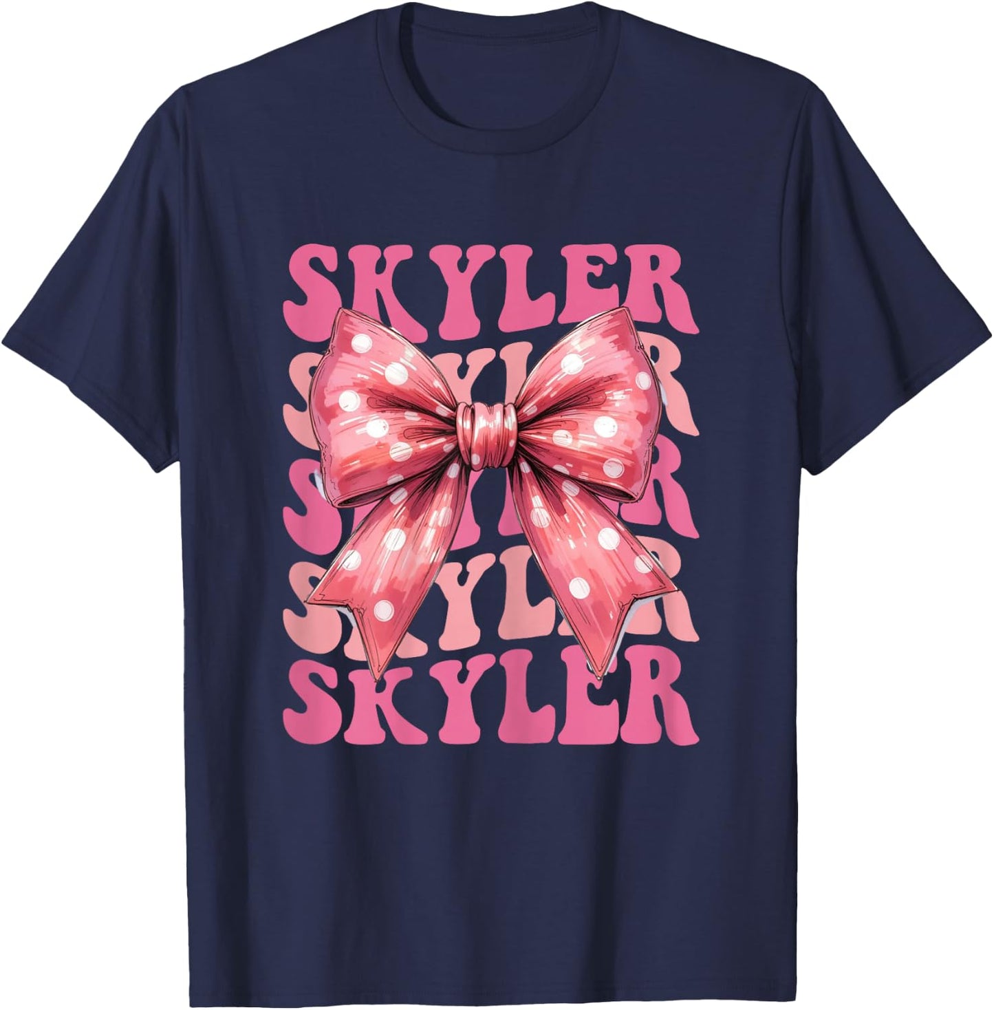 Skyler Name Coquette Bow Aesthetic Girls T-Shirt - T-Shirt | Navy
