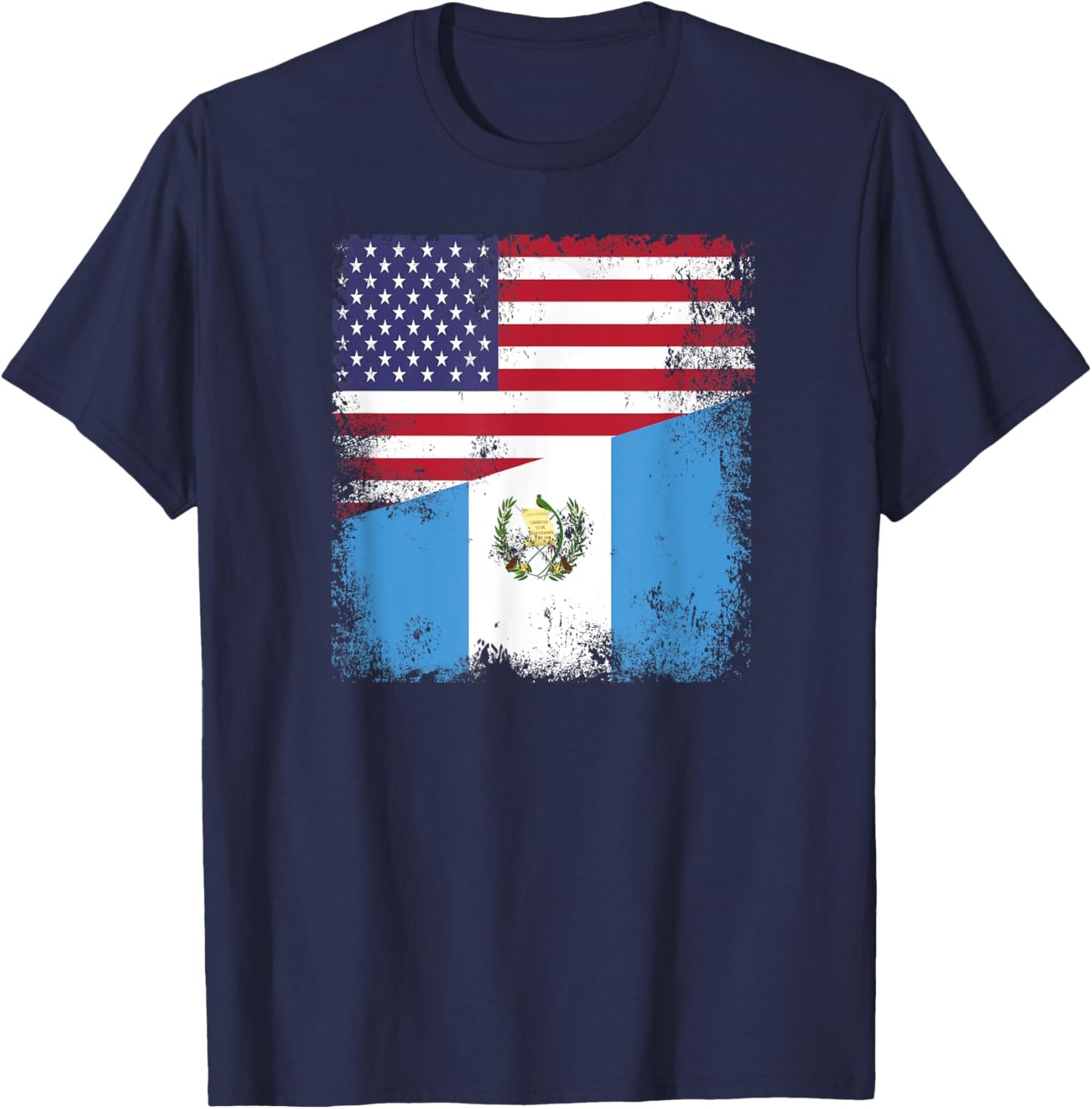 Half Guatemalan Flag | Vintage Guatemala USA Gift T-Shirt - T-Shirt | Navy