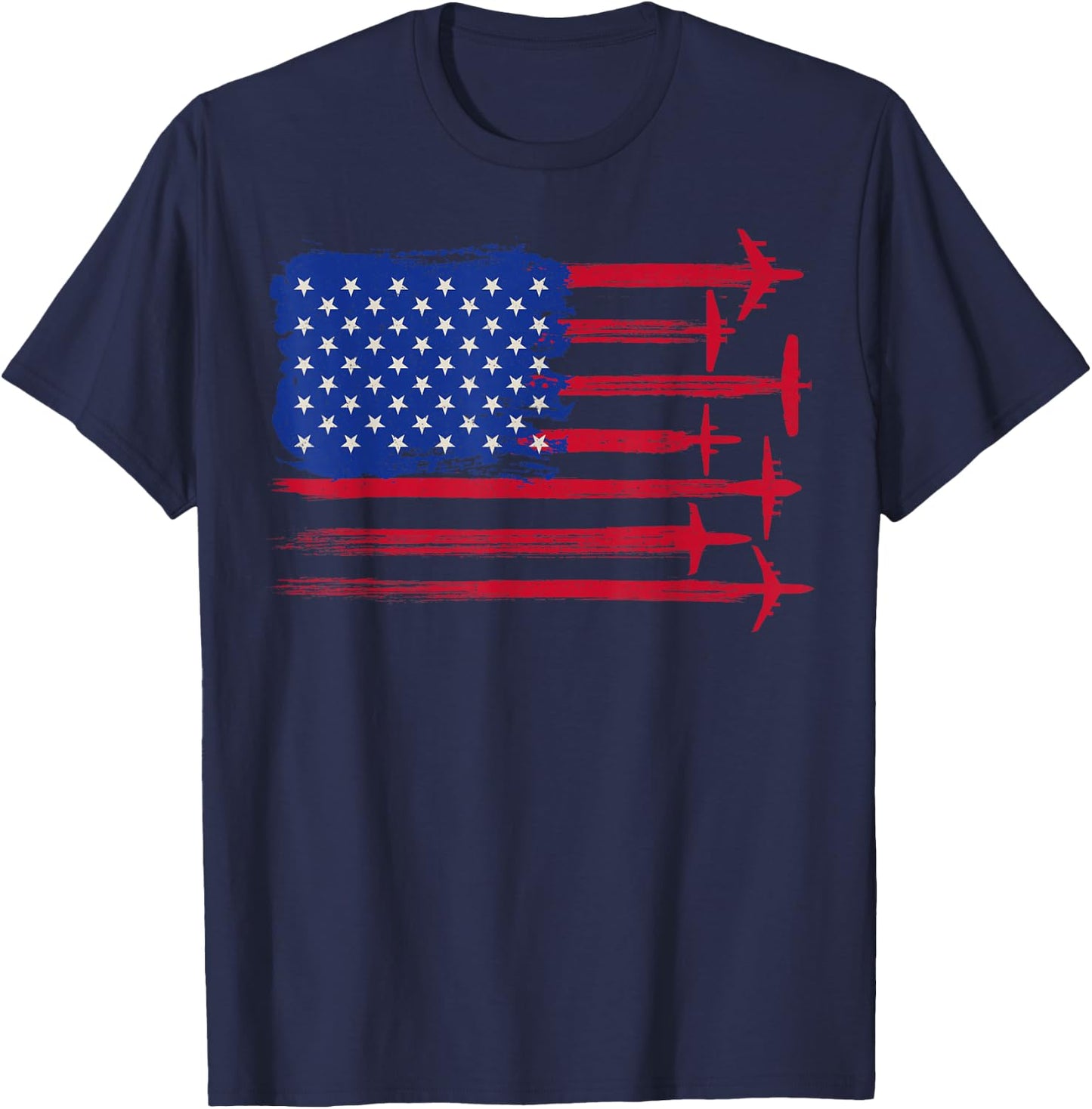 Pilot & Aircraft Mechanic Co. American Flag Airplane Pilot 4th of July Aviation - -Adults, Black, Short Sleeve, Classic Fit, Cotton 60% Polyester 40% T-Shirt - T-Shirt | Navy