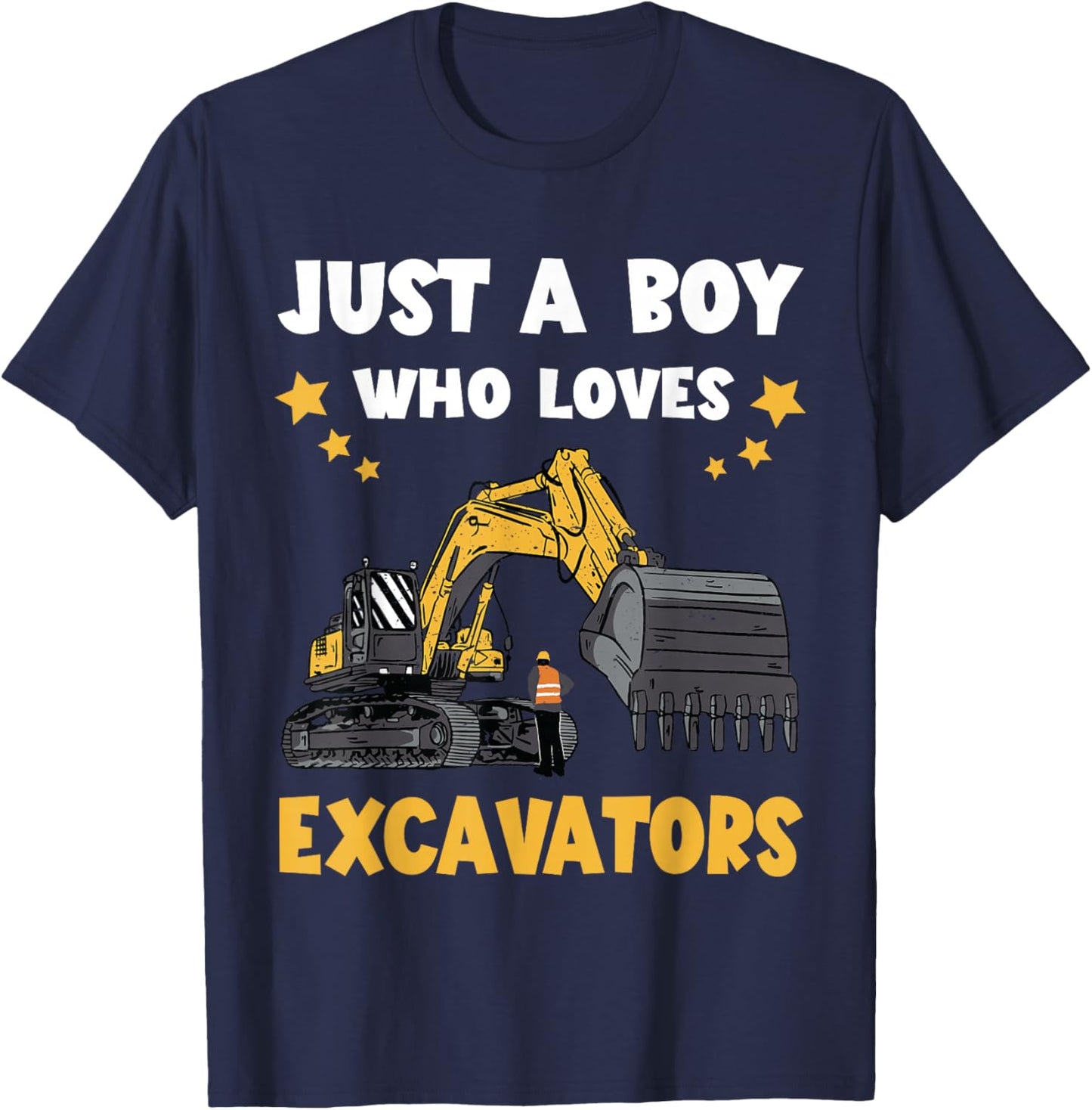 Digging Just A Boy Excavator Backhoe Construction Vehicle T-Shirt - T-Shirt | Navy