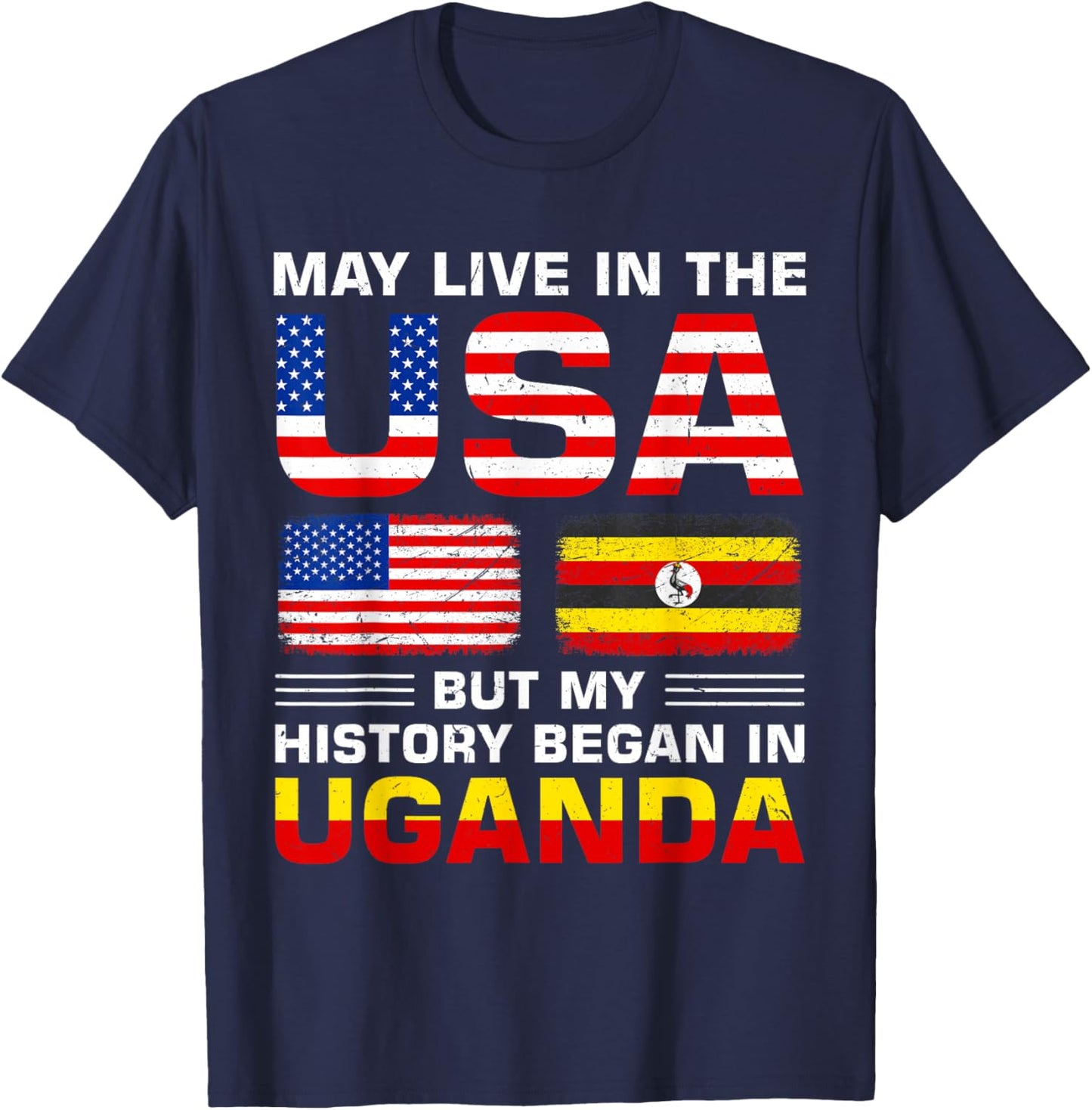 USA Flag America Uganda Flag Ugandan Roots Country T-Shirt - T-Shirt | Navy