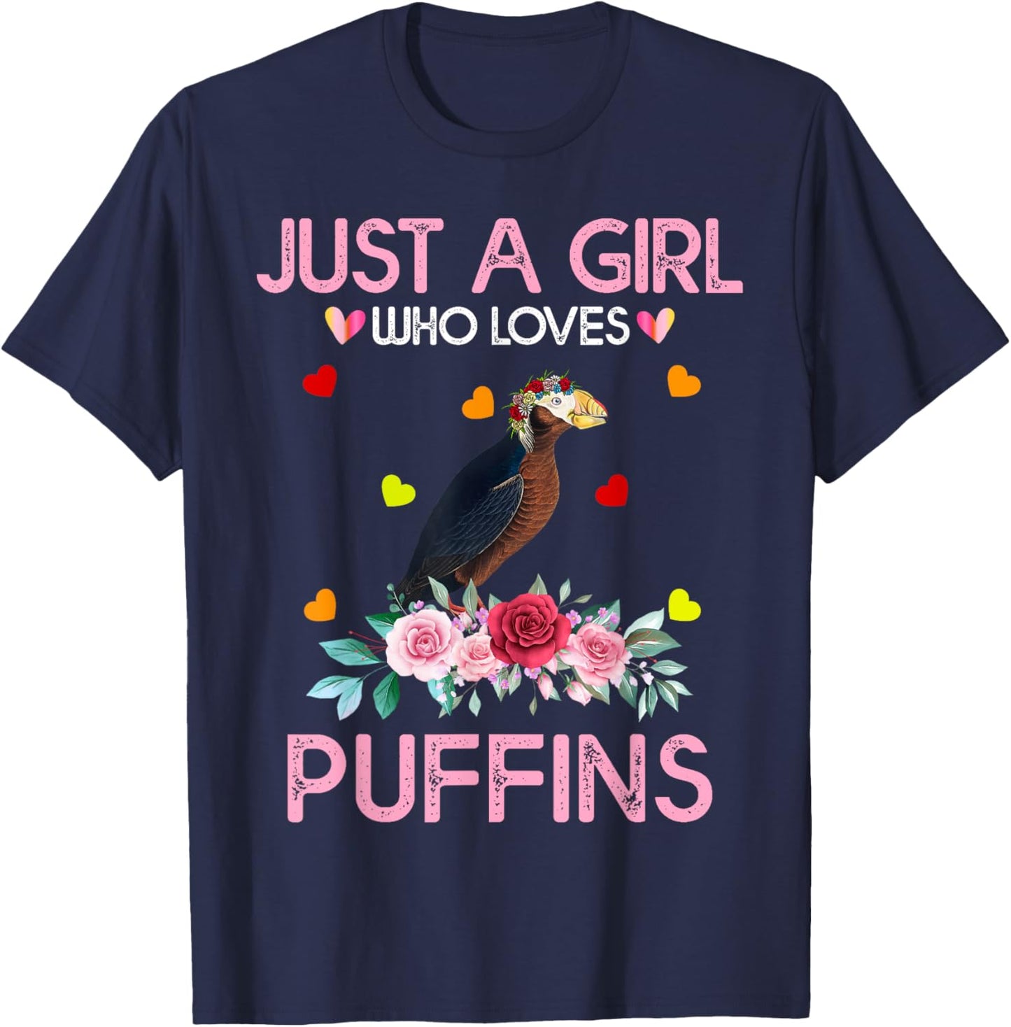 Puffin Kids Gift Just A Girl Who Loves Puffins T-Shirt - T-Shirt | Navy