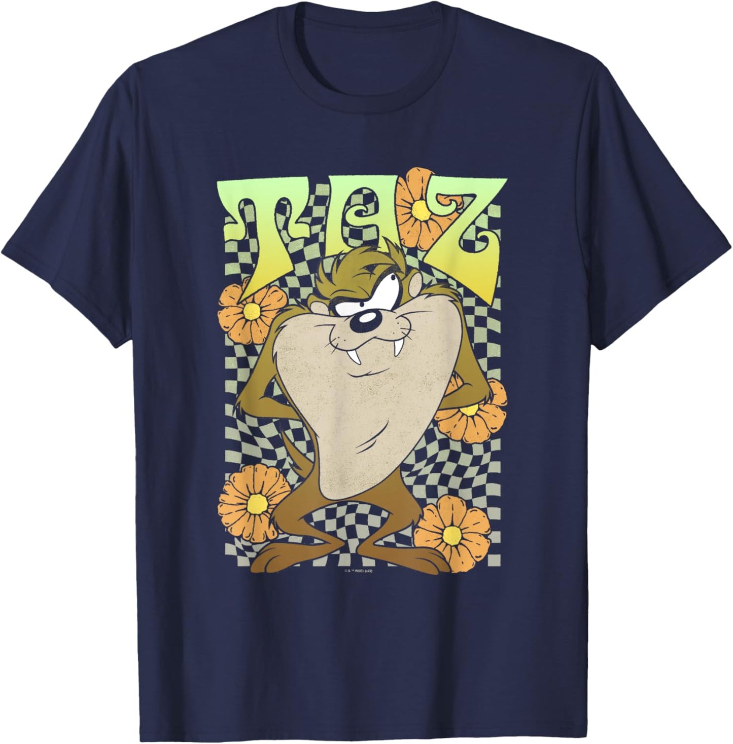 Looney Tunes Taz Groovy Retro Floral Portrait T-Shirt - T-Shirt | Navy