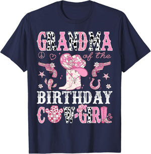 Grandma Of The Birthday Cow-Girl Pink Disco Rodeo Western T-Shirt - T-Shirt | Navy