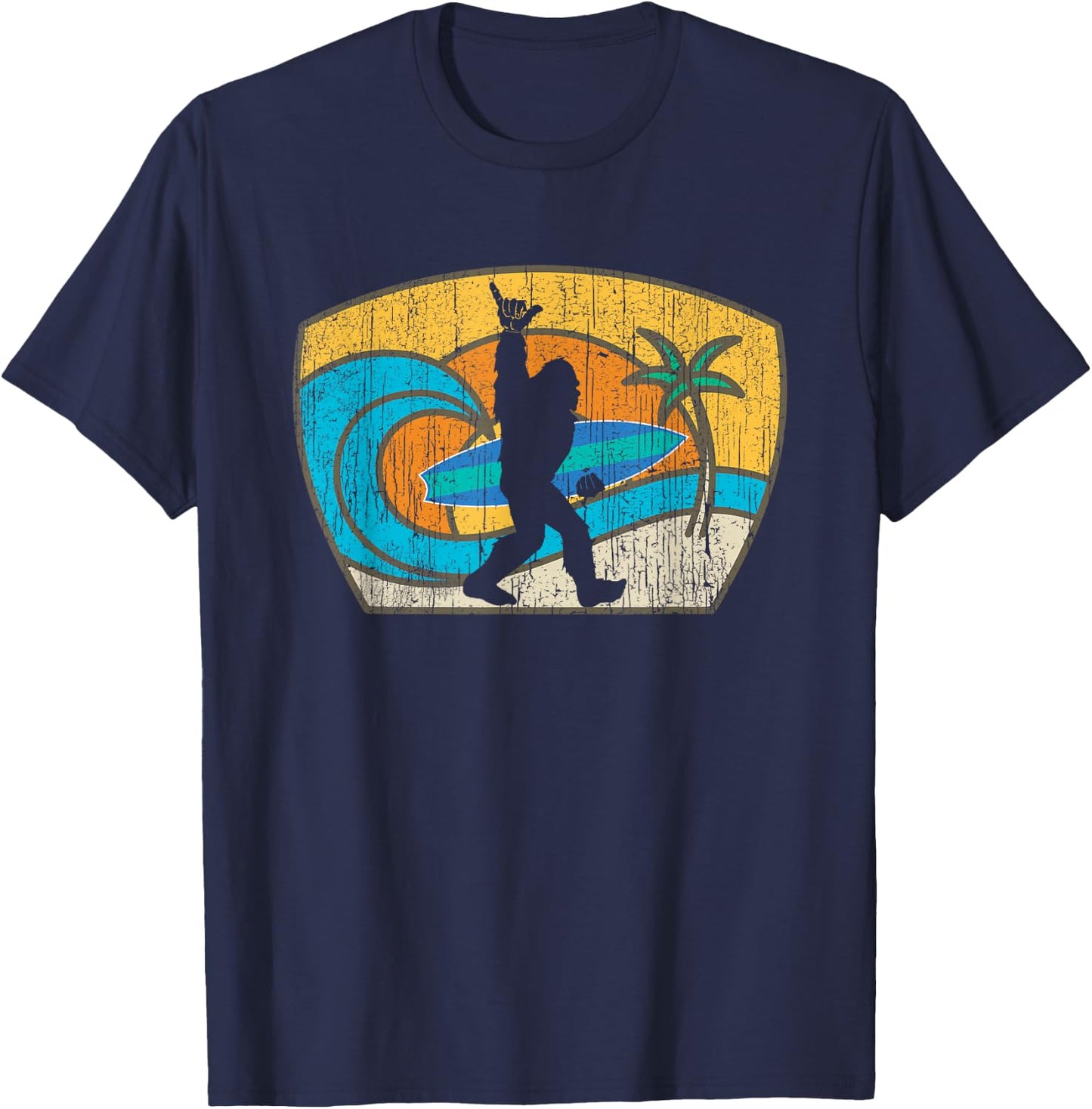 Bigfoot Retro Surfing Gift Shaka Aloha Surfer Dude T-Shirt - T-Shirt | Navy