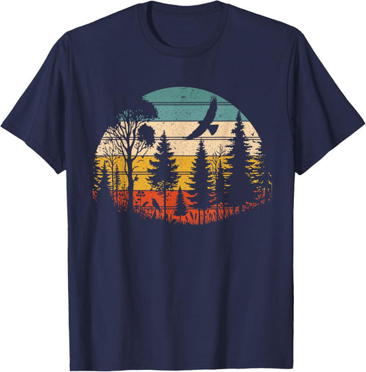 Trees Wildlife Nature Retro Vintage Forest Funny T-Shirt - T-Shirt | Navy