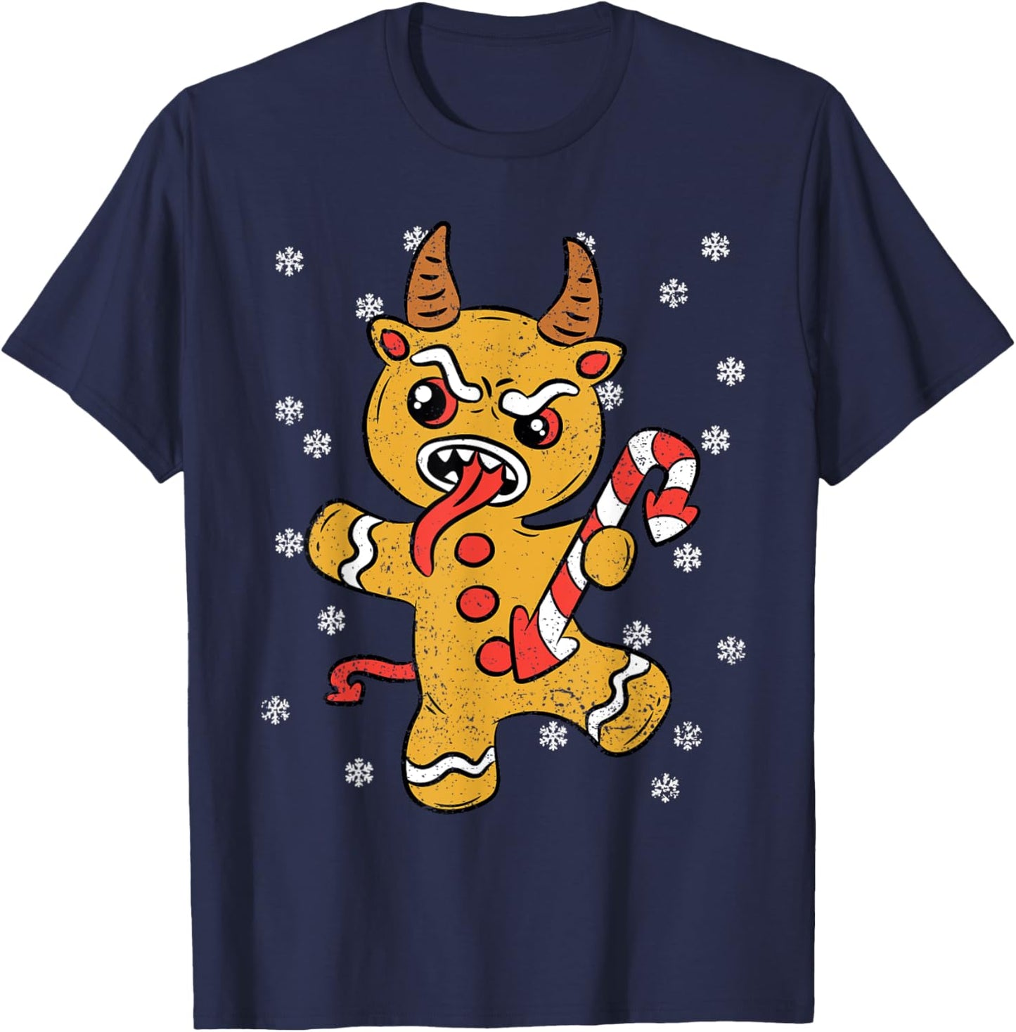 Gingerbread Man Krampus Christmas Pajama X-mas Candy Cane T-Shirt - T-Shirt | Navy