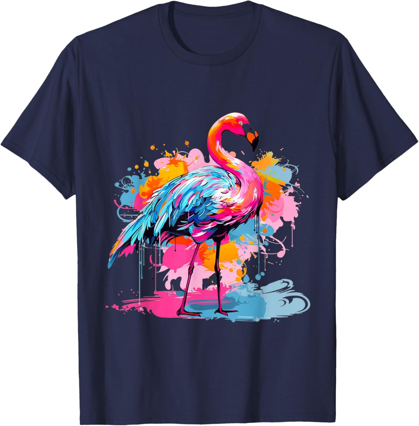 Cool Colorful Flamingo Portrait Graphic T-Shirt - T-Shirt | Navy