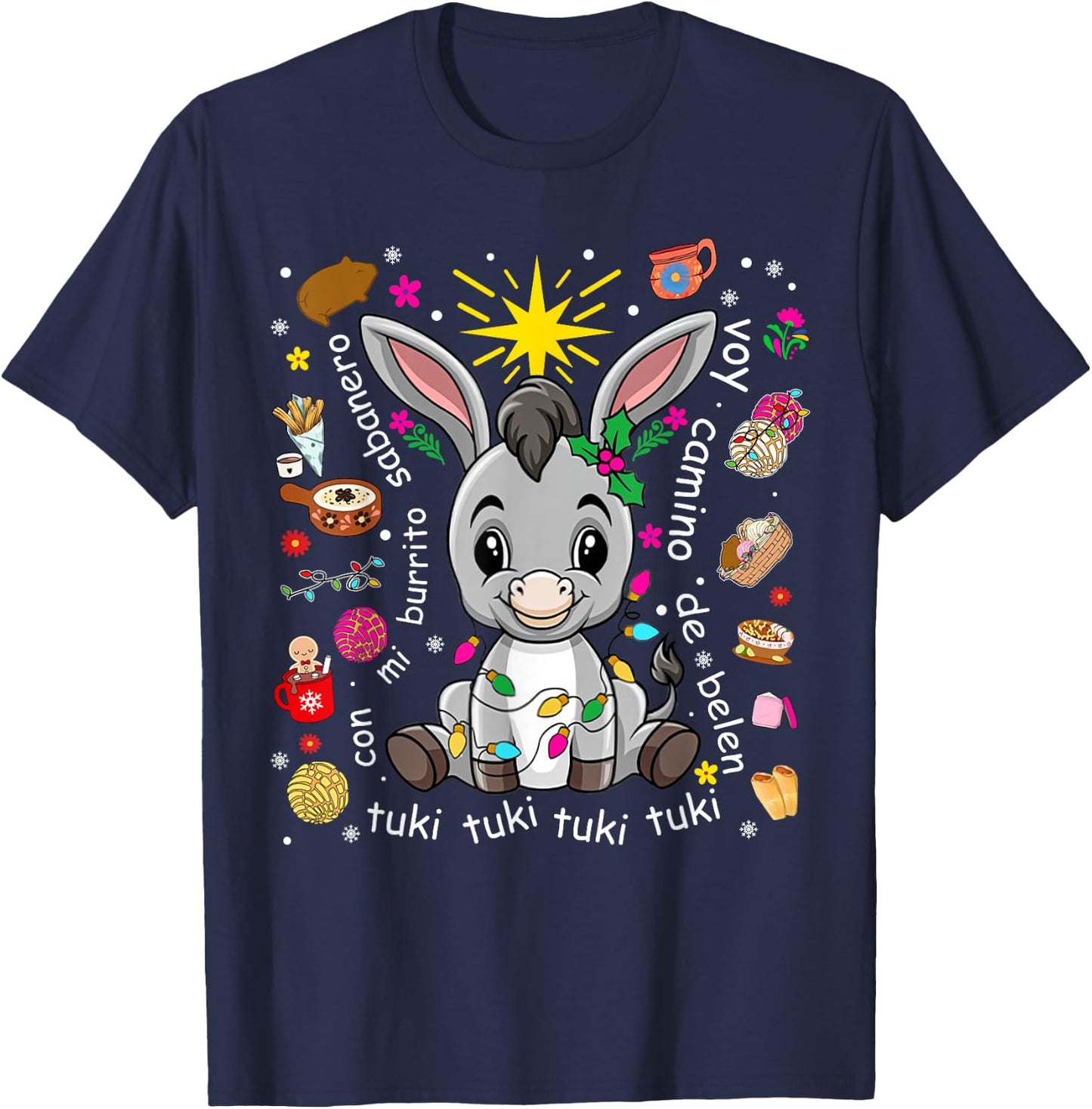 Mi Burrito Sabanero Mexican Christmas Donkey Spanish Xmas T-Shirt - T-Shirt | Navy