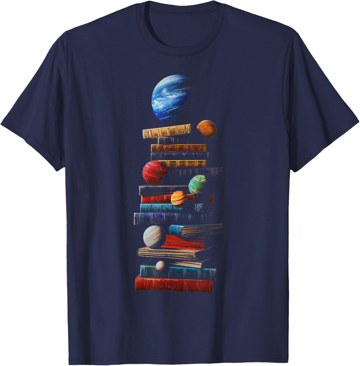 Book Space Graphic Planets Art T-Shirt - T-Shirt | Navy