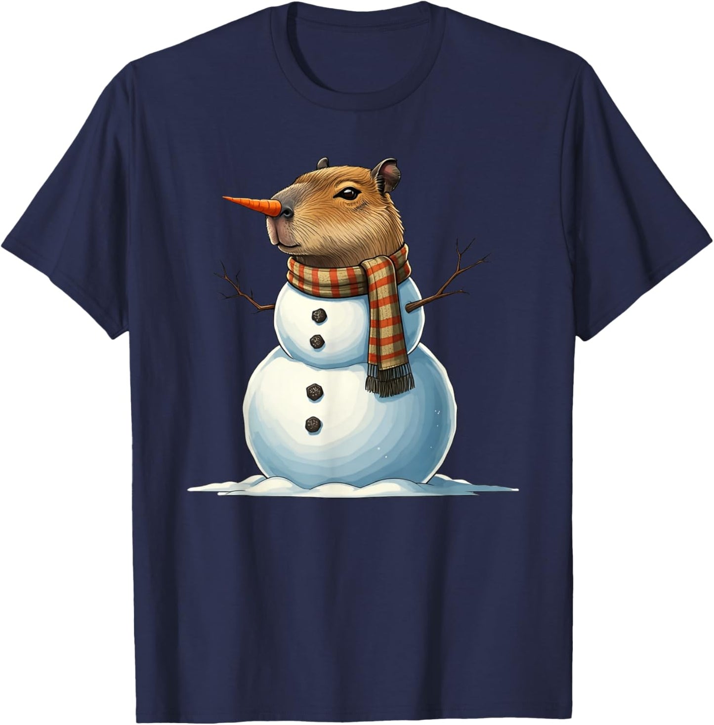 Funny Capybara Snowman Scarf Christmas Kids T-Shirt - T-Shirt | Navy