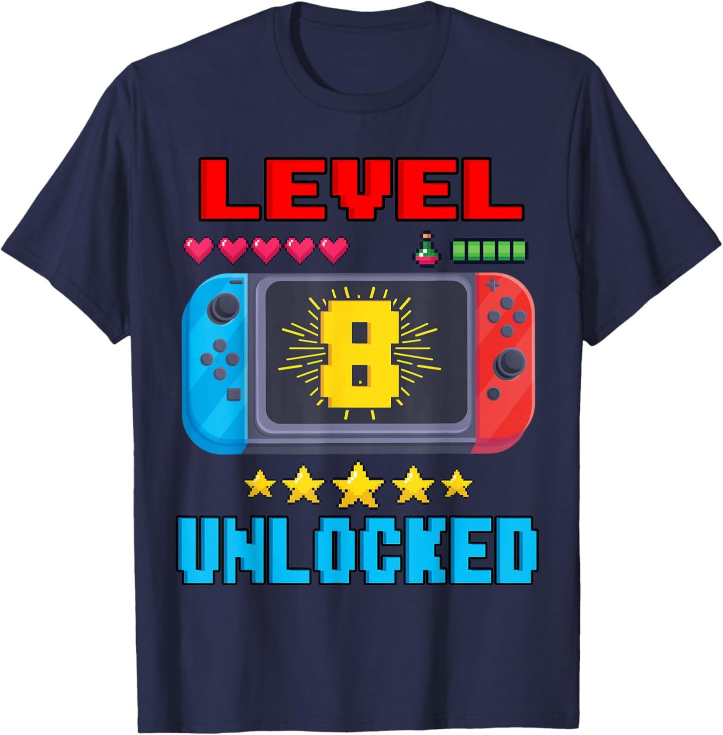 8th Birthday Boy Level 8 Unlocked Video Gamer Birthday T-Shirt - T-Shirt | Navy