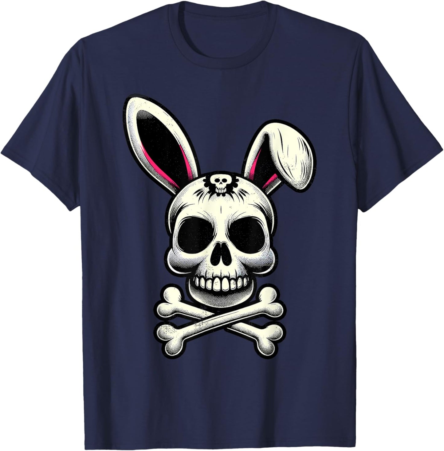 Vintage Scary Skull And Crossbones Bad Rabbit Horror Bunny T-Shirt - T-Shirt | Navy
