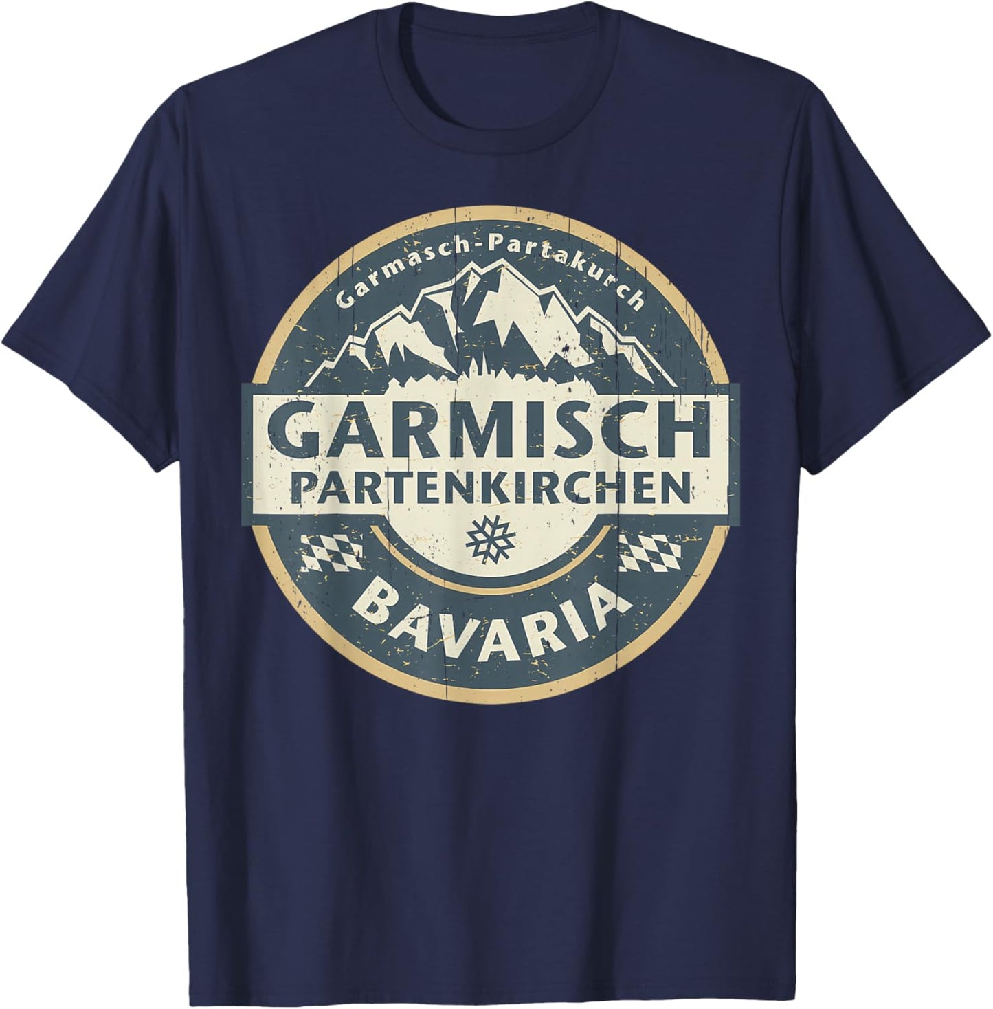 Vintage Garmisch-Partenkirchen, Bavaria, Germany Mountain T-Shirt - T-Shirt | Navy