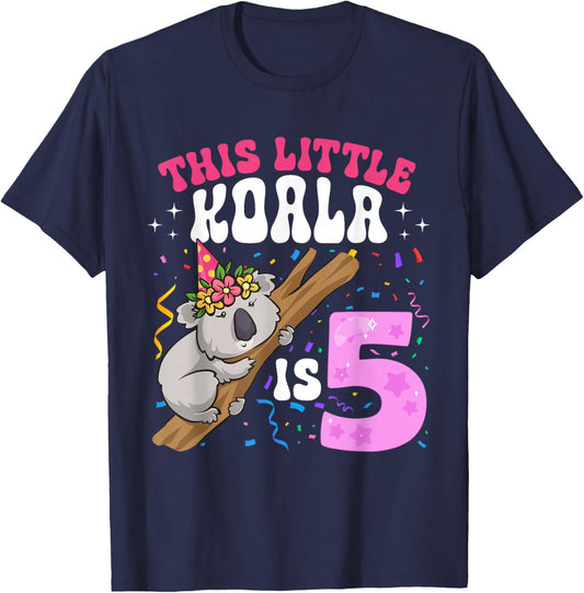 This Little Koala Is 5 Years Old 5th Birthday Koala Girl T-Shirt - T-Shirt | Navy
