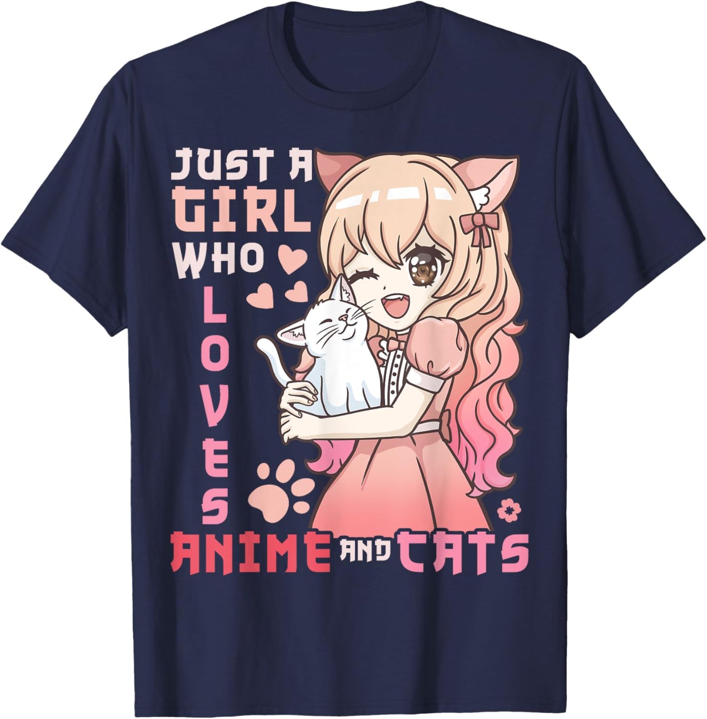 Anime Cats Cat Just a Girl Who Loves Anime and Cats T-Shirt - T-Shirt | Navy
