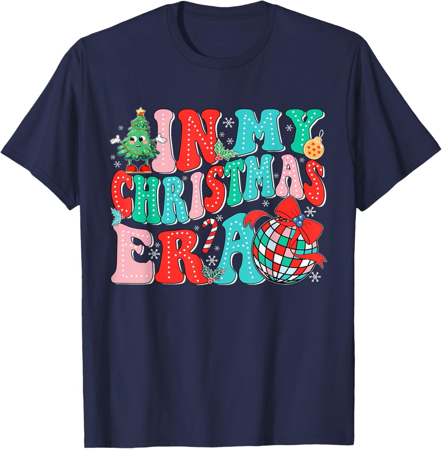 In My Christmas Era Retro Groovy Christmas Holiday Xmas T-Shirt - T-Shirt | Navy