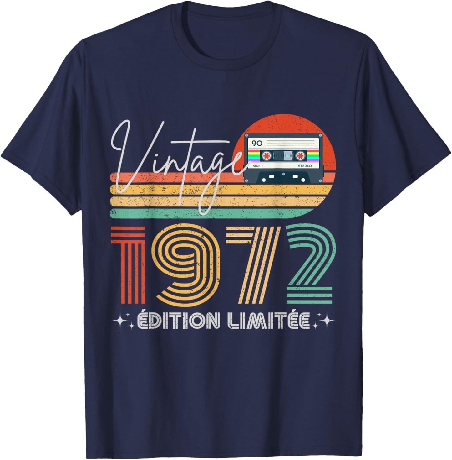 Vintage 1972 Limited Edition Gift Birth Year 1972 , Black, S T-Shirt - T-Shirt | Navy