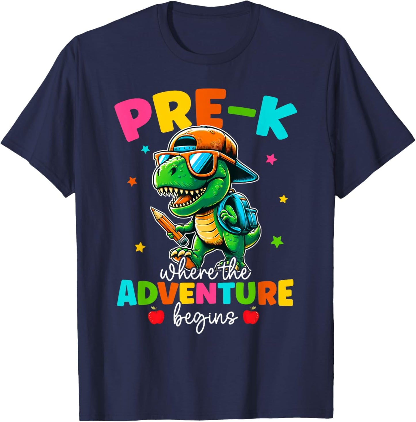 Pre-K Where The Adventure Begins Dinosaur Back To School T-Shirt - T-Shirt | Navy